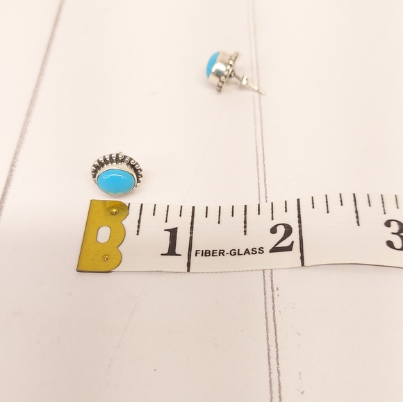 Natural Turquoise Stud Earrings - Picture 6 of 7